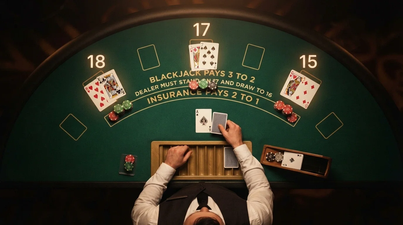Mesa de blackjack en vivo de Evolution con crupier real, varios jugadores y la interfaz de apuestas superpuesta