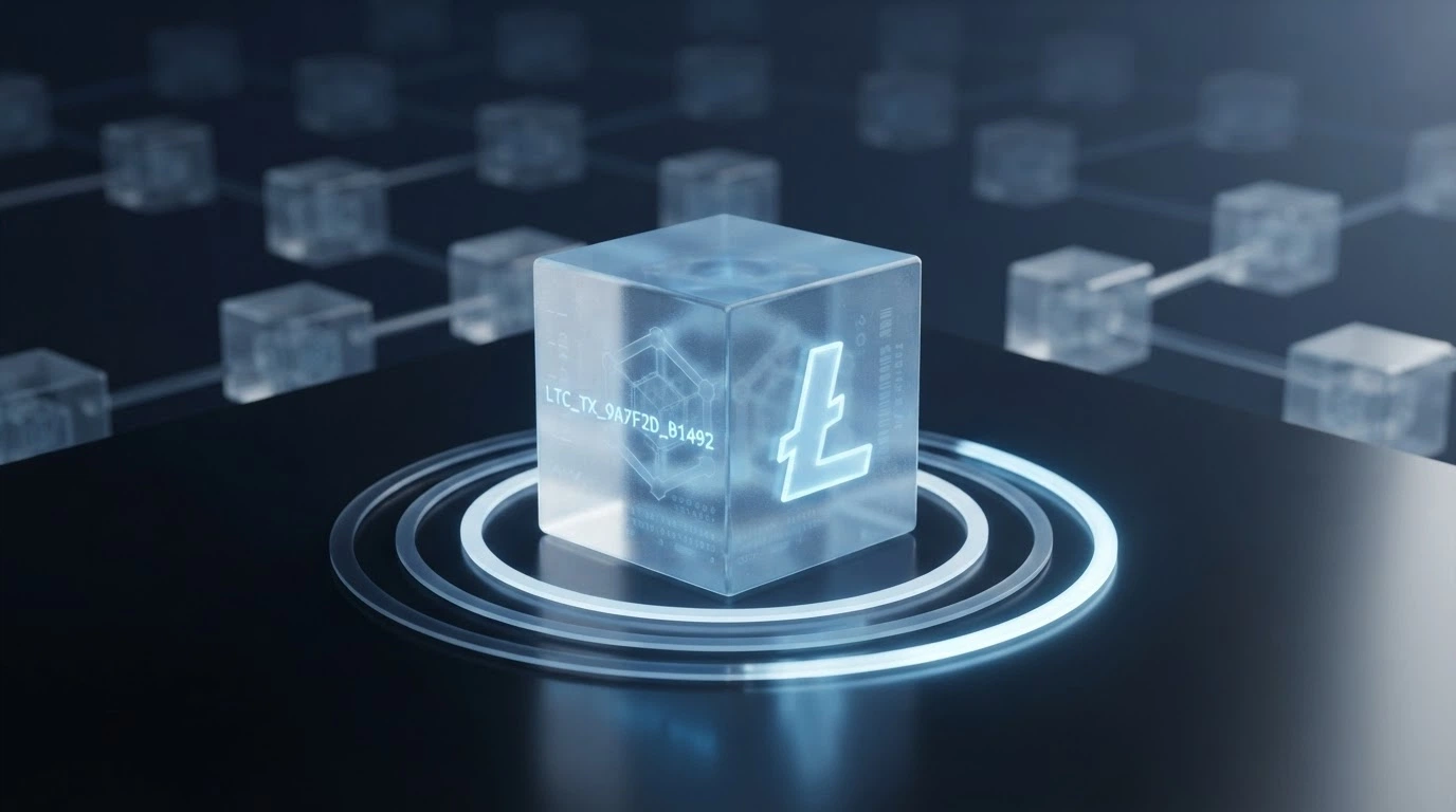 Representación visual de un bloque de la cadena Litecoin confirmándose en el cajero de un casino