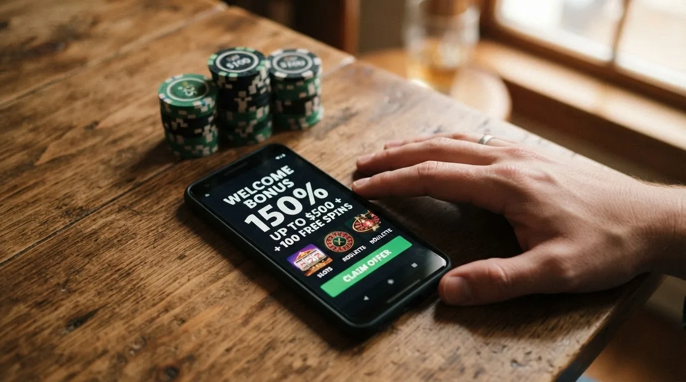 Un primer plano de una pantalla mostrando los términos de un bono de casino con el requisito de apuesta (wagering) resaltado y monedas USDT apiladas al lado
