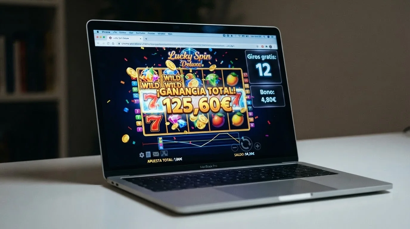 Primer plano de una pantalla de slot online con el contador de giros gratis activo y el saldo de bono visible en la esquina.