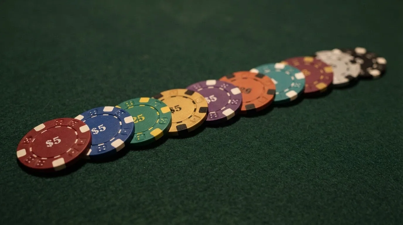 Una fila de diez fichas de casino con los logos de los operadores analizados, ordenadas visualmente por su oferta de tiradas gratis.