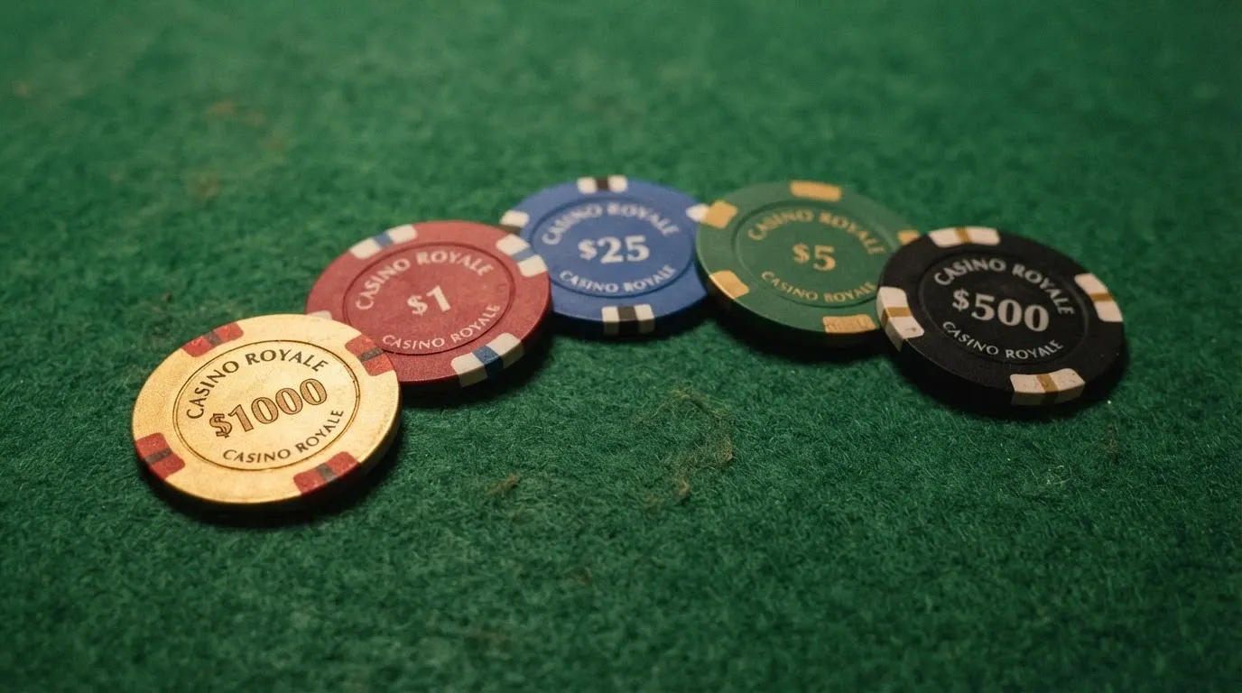 Una tabla visual con fichas de casino alineadas, cada una con el nombre de un operador y su importe de bono sin depósito, ordenadas de mayor a menor valor