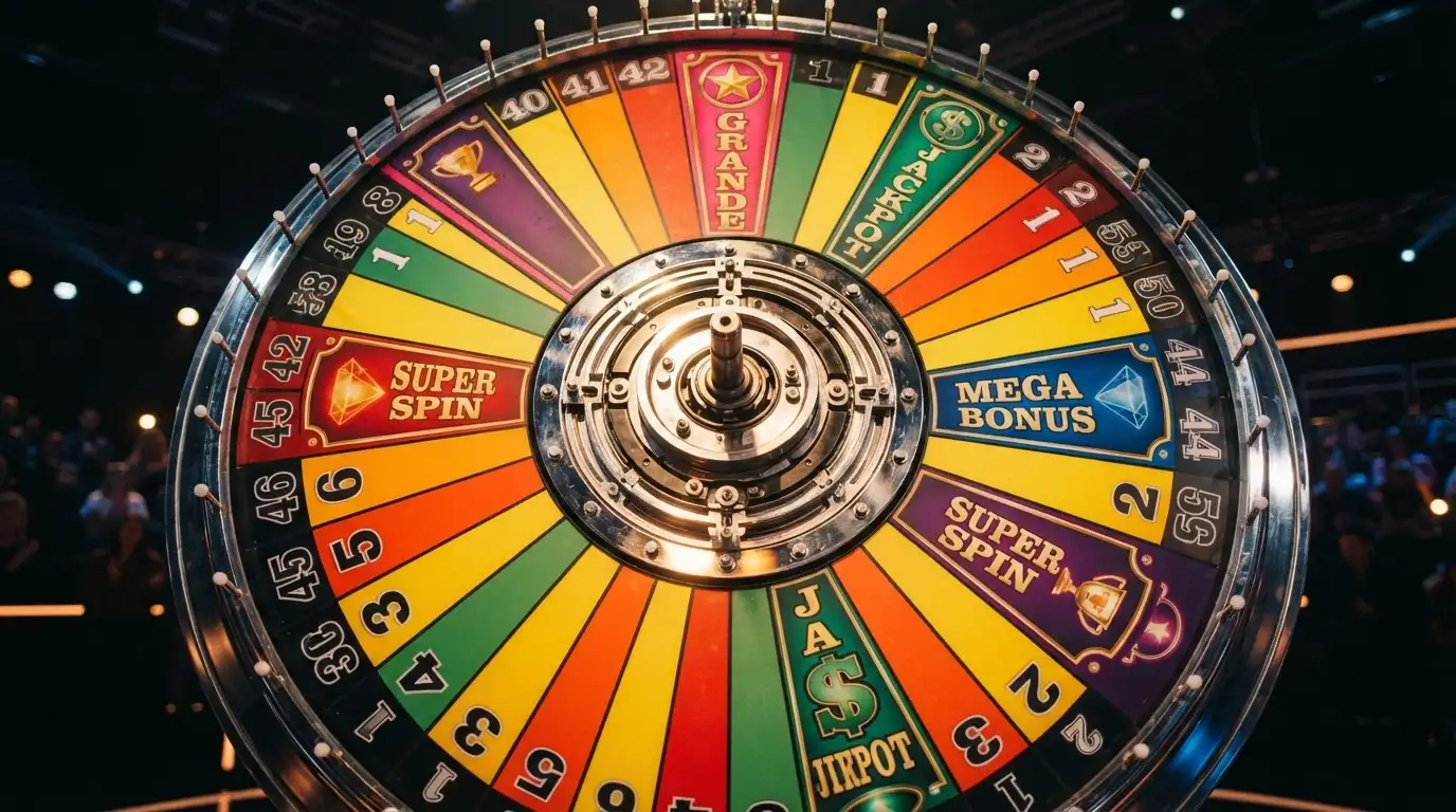 Primer plano de la rueda de Crazy Time con los segmentos numerados y las cuatro zonas de bonificación visibles