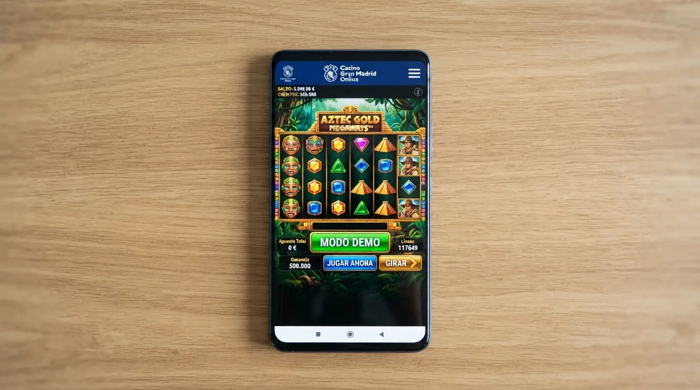 Interfaz de un casino online español con el botón «Modo demo» activado sobre una tragaperras Fire Blaze, mostrando créditos virtuales
