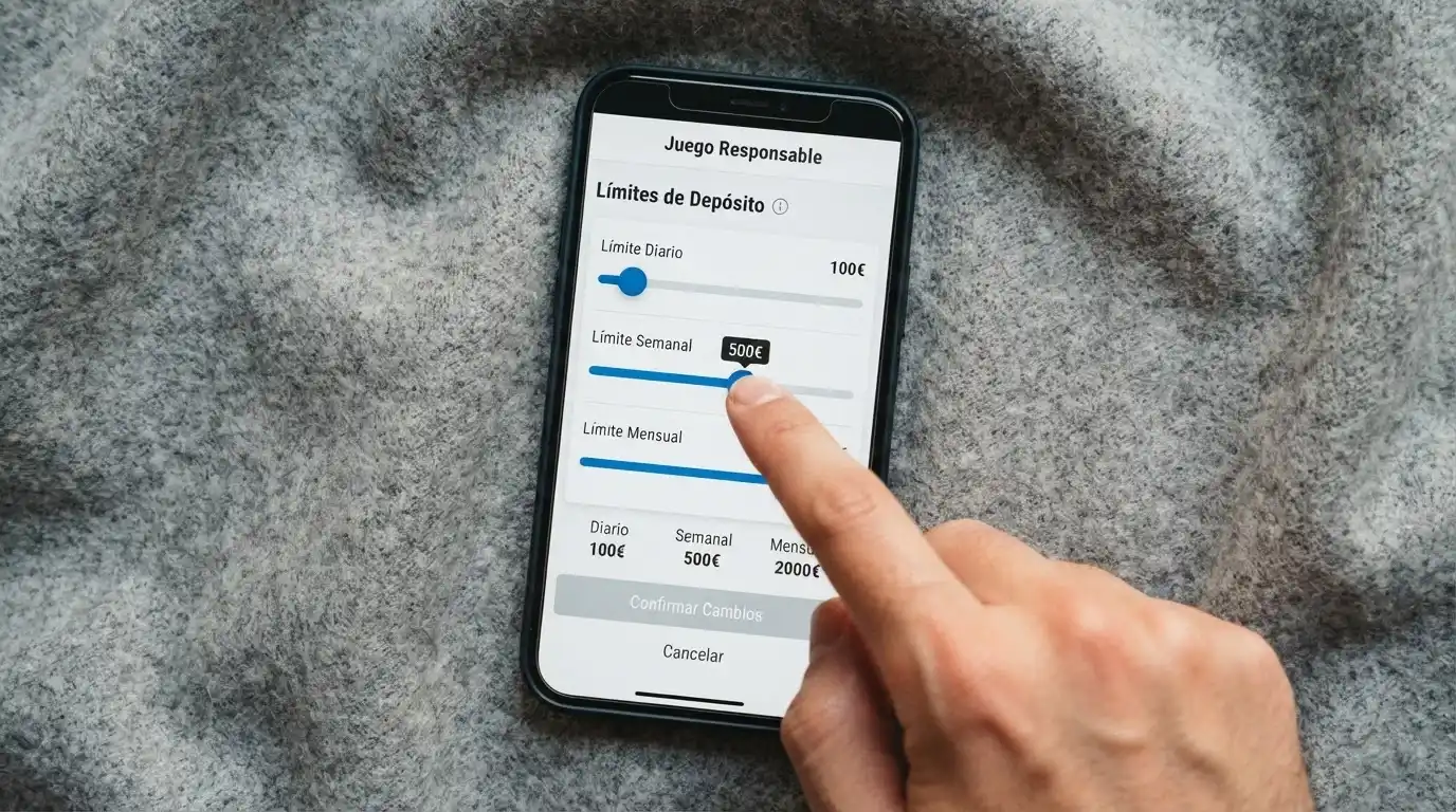 Captura del panel de límites de depósito de un casino online español con los controles deslizantes de límite diario, semanal y mensual visibles