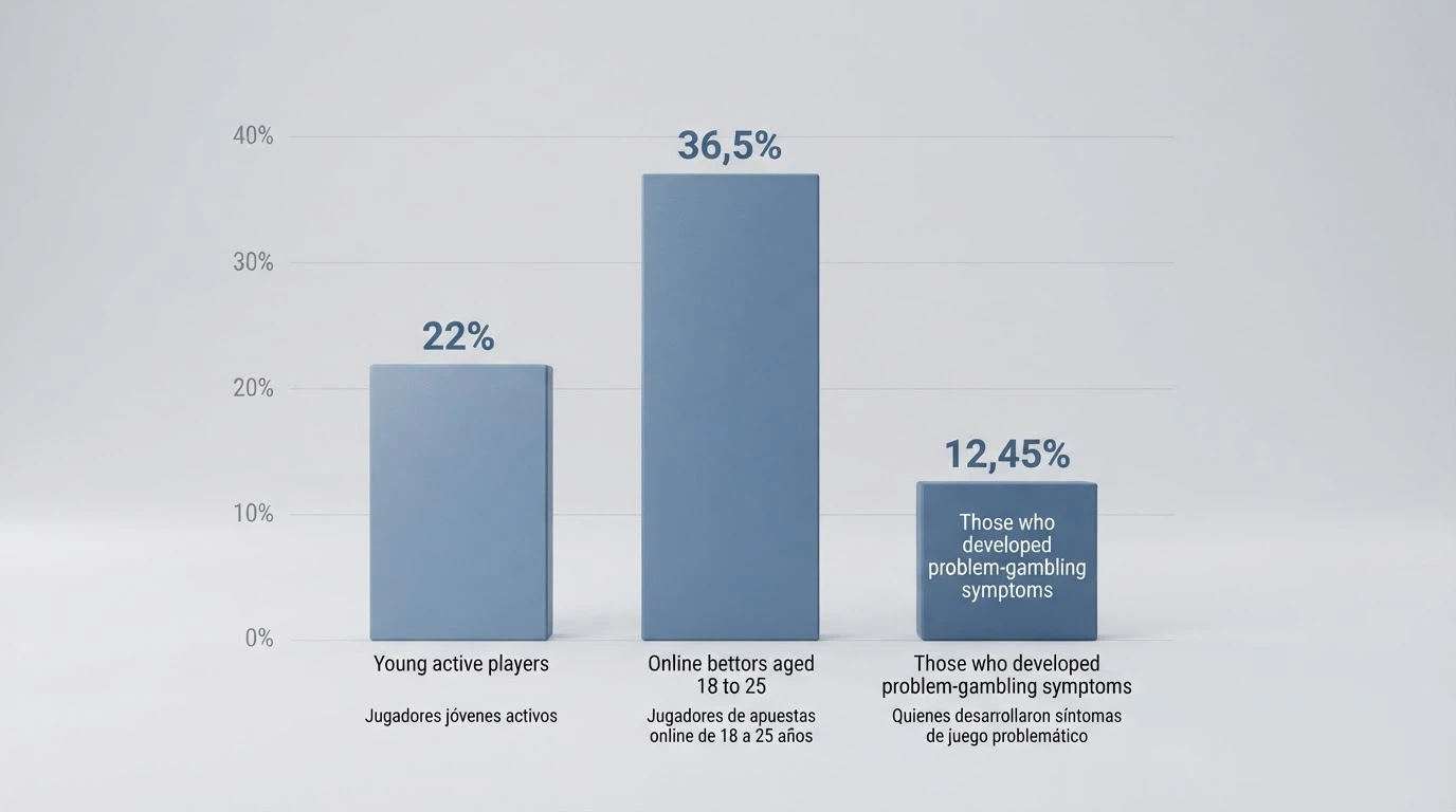 Gráfico de barras sencillo mostrando la prevalencia de juego online en jóvenes de 18 a 25 años en España