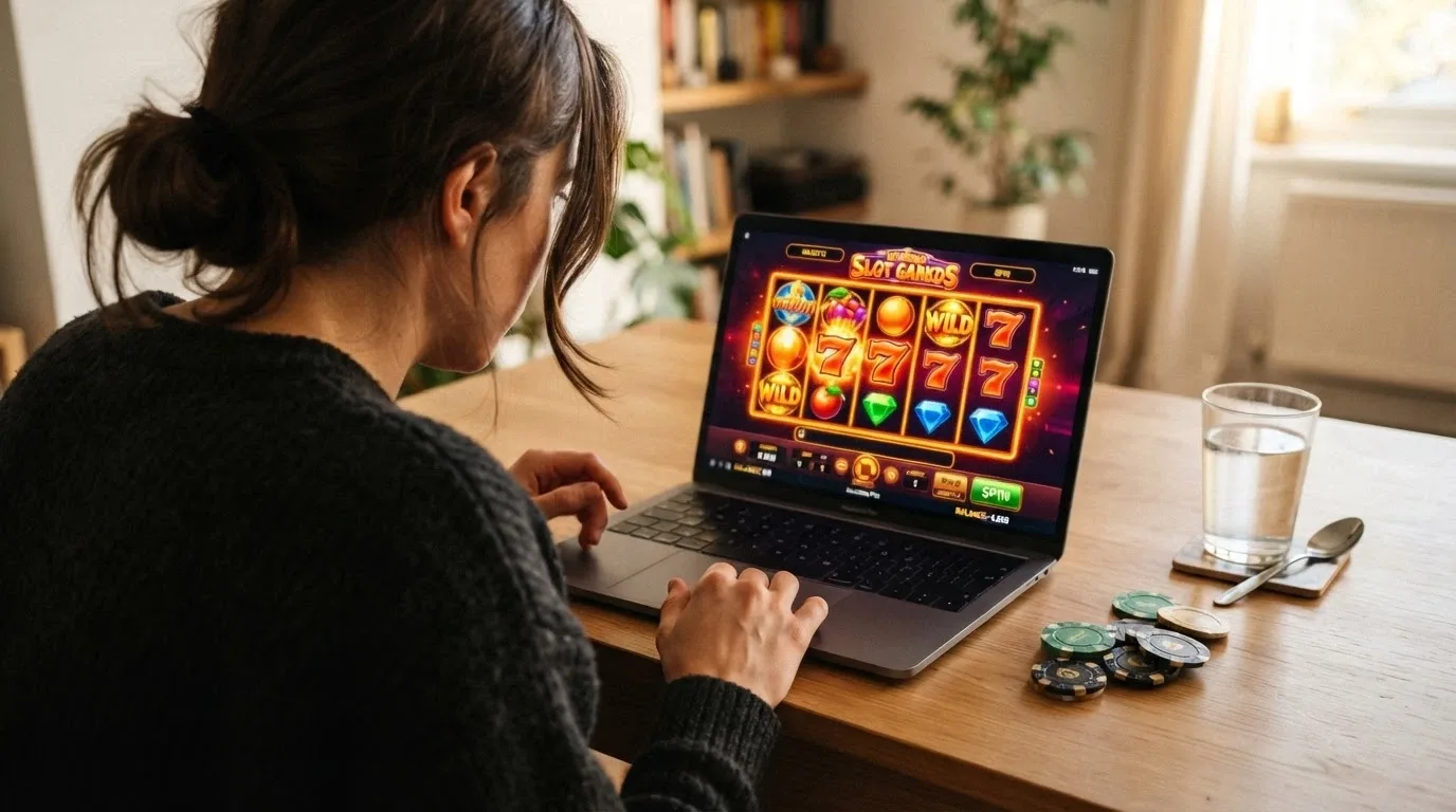 Collage de pantallas de juego: una tragaperras de cinco rodillos, una mesa de blackjack y una ruleta en vivo con un crupier real