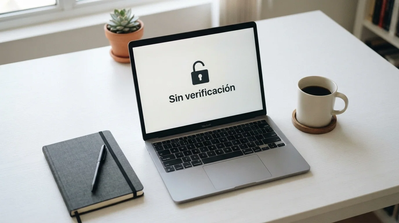 Teclado y pantalla de inicio de sesión con un candado abierto y la palabra «sin verificación» en la interfaz