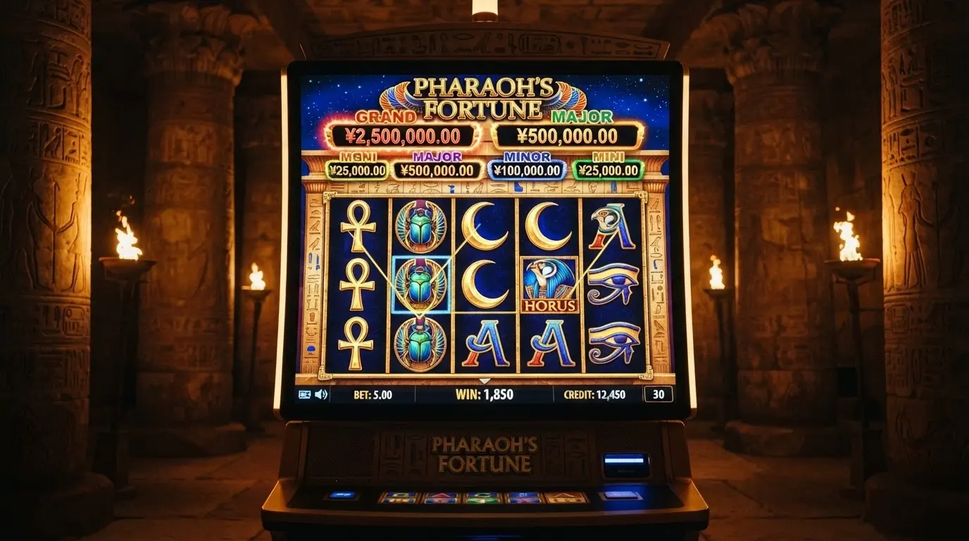 Tragaperras Mega Fire Blaze Khonsu God of Moon con fondo de templo egipcio, cinco rodillos y los jackpots Fire Blaze en la parte superior