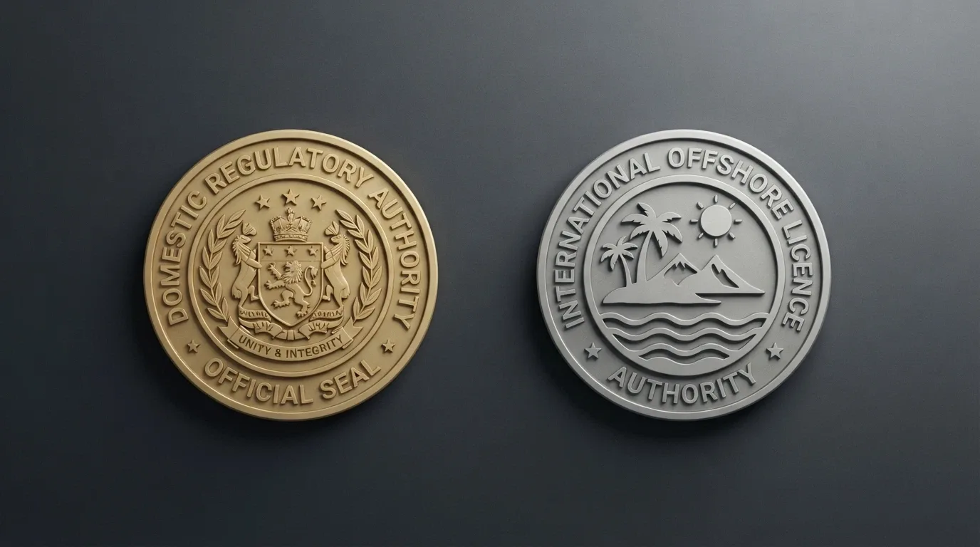 Sello oficial de la DGOJ junto al BOE y el escudo de España, en contraste con el sello de una licencia de Curazao