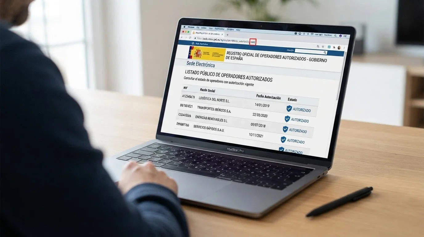 Captura del sitio web de la DGOJ con el listado de operadores autorizados y el sello de dominio .es en la barra del navegador