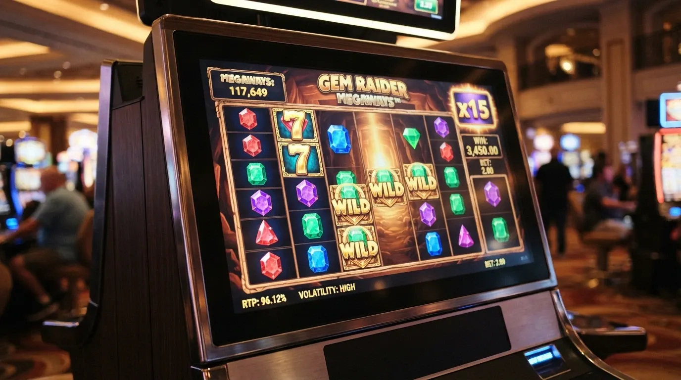Captura de la ficha técnica de una slot Megaways de Big Time Gaming mostrando el RTP, la volatilidad y la ganancia máxima