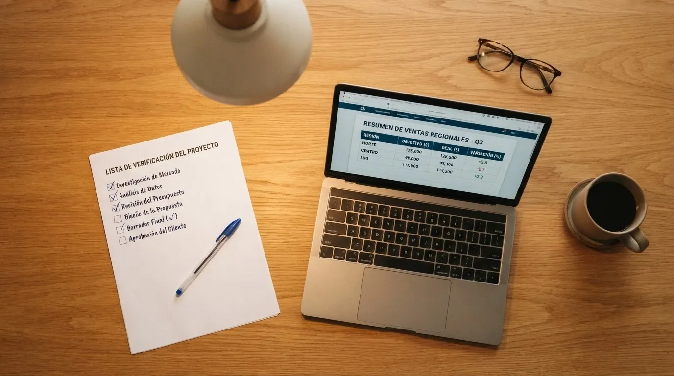 Mesa de trabajo con documentos, una lista de verificación manuscrita y una pantalla de ordenador mostrando la web de la DGOJ