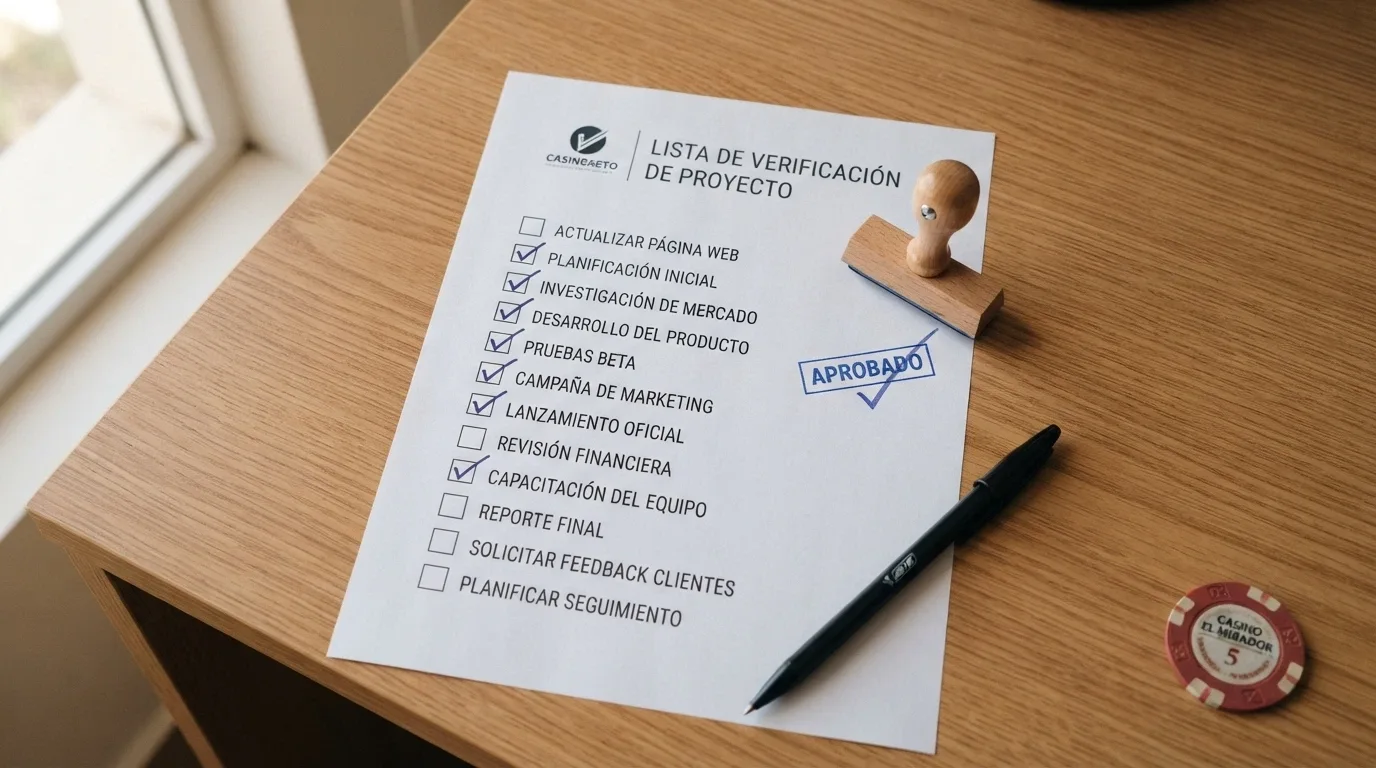 Lista de comprobación con criterios de evaluación sobre un escritorio