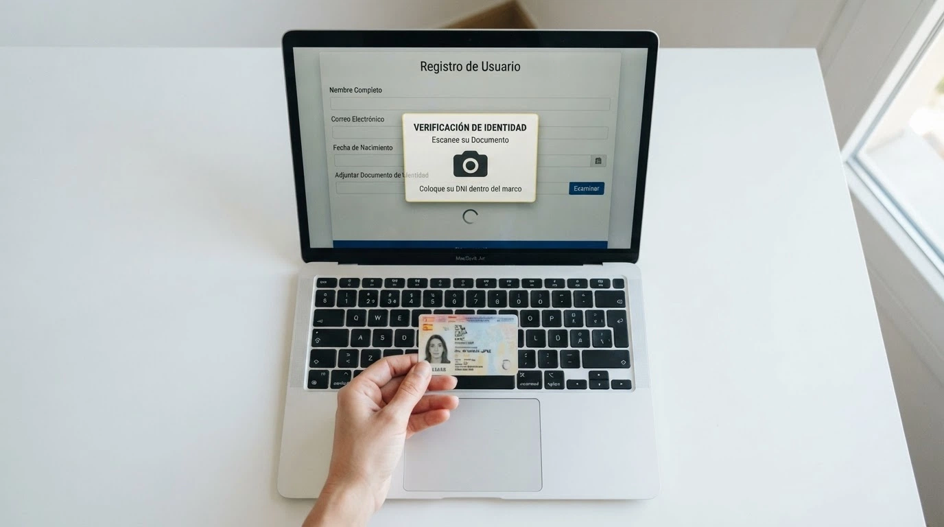 Pantalla de registro en un casino online español con el campo de verificación de identidad visible