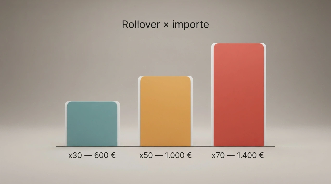 Esquema con los multiplicadores de apuesta de distintos bonos sin depósito y su impacto en el saldo