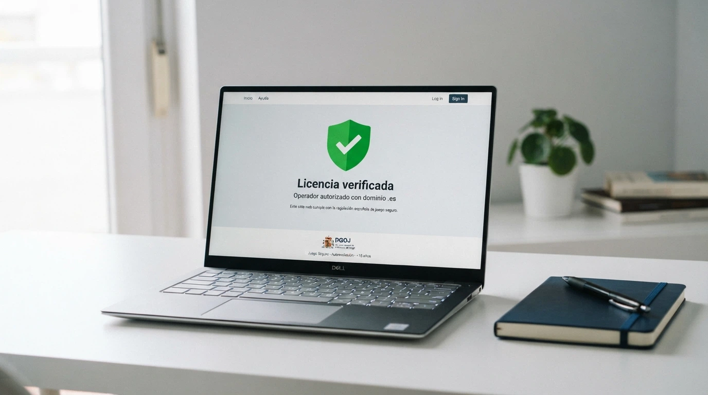 Pantalla de un casino online español mostrando el sello de licencia DGOJ junto a los logos de juego seguro y el dominio .es
