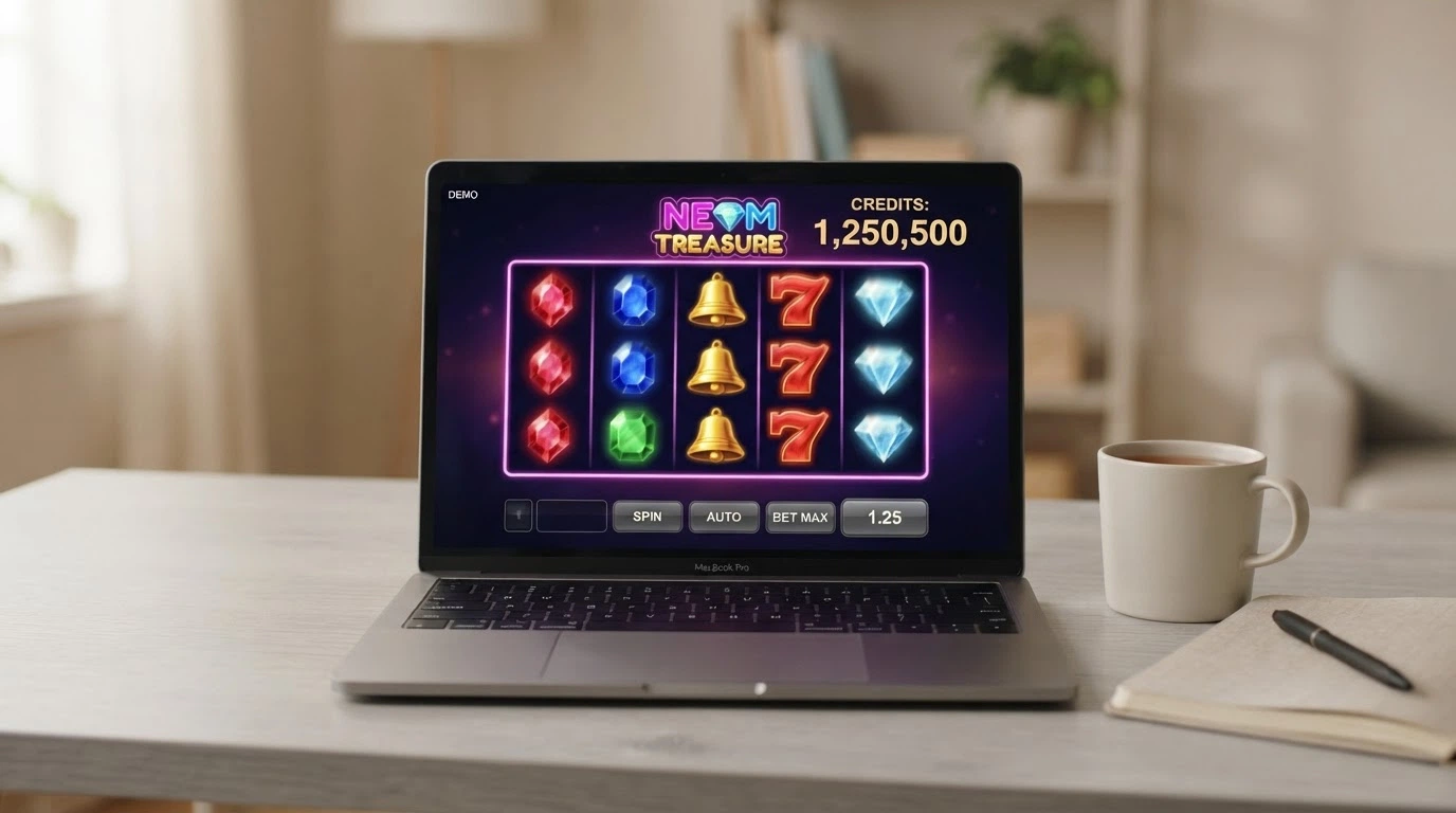 Pantalla de un slot de Evolution Gaming en modo demo con el contador de crédito ficticio visible