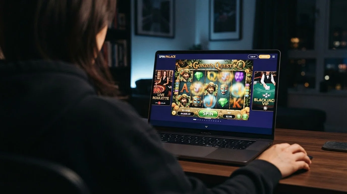 Collage de tres juegos de casino: una tragaperras colorida con rodillos girando, una ruleta en vivo con crupier real y una mesa de blackjack con interfaz de criptocasino.